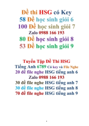 Đề thi chọn học sinh năng khiếu cấp huyện môn Tiếng Anh Lớp 8 - Năm học 2018-2019 - Phòng Giáo dục và Đào tạo Thanh Sơn (Có đáp án)